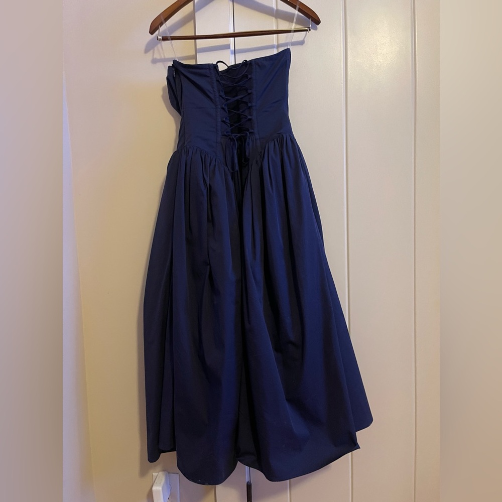 BabyBoo Darla Strapless Navy Midi Dress - Elegant Evening Dress - Picture 6 of 10